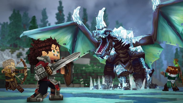 hytale character fighting dragon